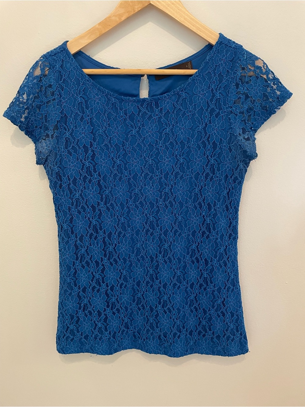 The Limited Royal Blue Lace Cap-Sleeve Blouse